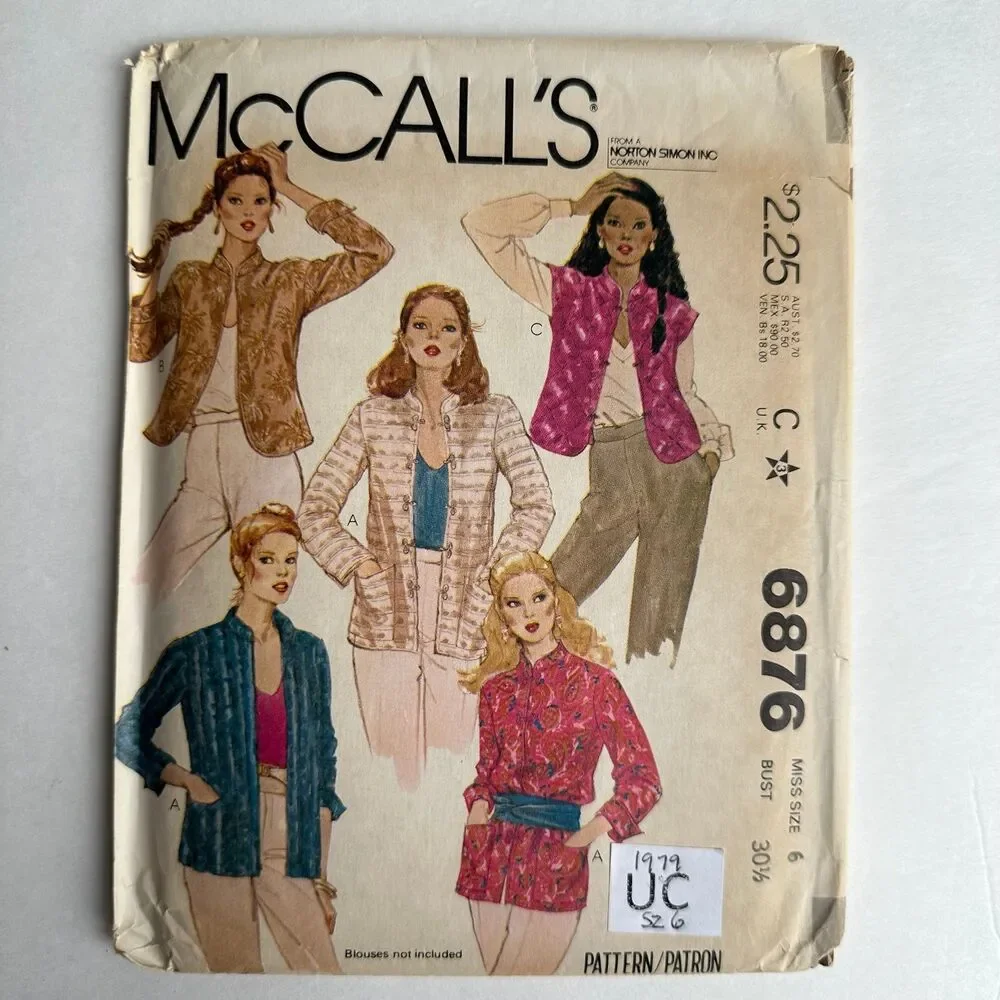 Vintage 70s McCalls 6876 Lined Jacket and Vest Mandarin Collar Sz 6 Uncut